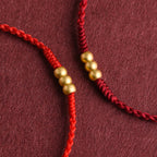 Fortune Jewel 999 Gold Mini Three Beads Design Handmade Luck Rope Bracelet Anklet