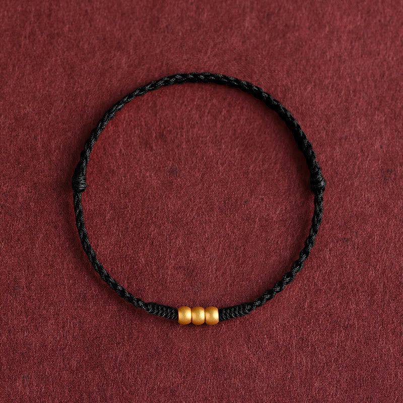 Fortune Jewel 999 Gold Mini Three Beads Design Handmade Luck Rope Bracelet Anklet