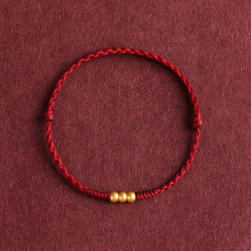 Fortune Jewel 999 Gold Mini Three Beads Design Handmade Luck Rope Bracelet Anklet