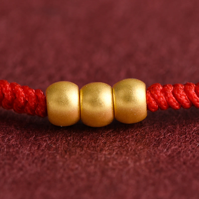 Fortune Jewel 999 Gold Mini Three Beads Design Handmade Luck Rope Bracelet Anklet