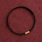 Fortune Jewel 999 Gold Mini Three Beads Design Handmade Luck Rope Bracelet Anklet