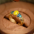 Fortune Jewel Amber Copper Auspicious Clouds Focus Adjustable Ring