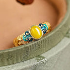 Fortune Jewel Amber Copper Auspicious Clouds Focus Adjustable Ring