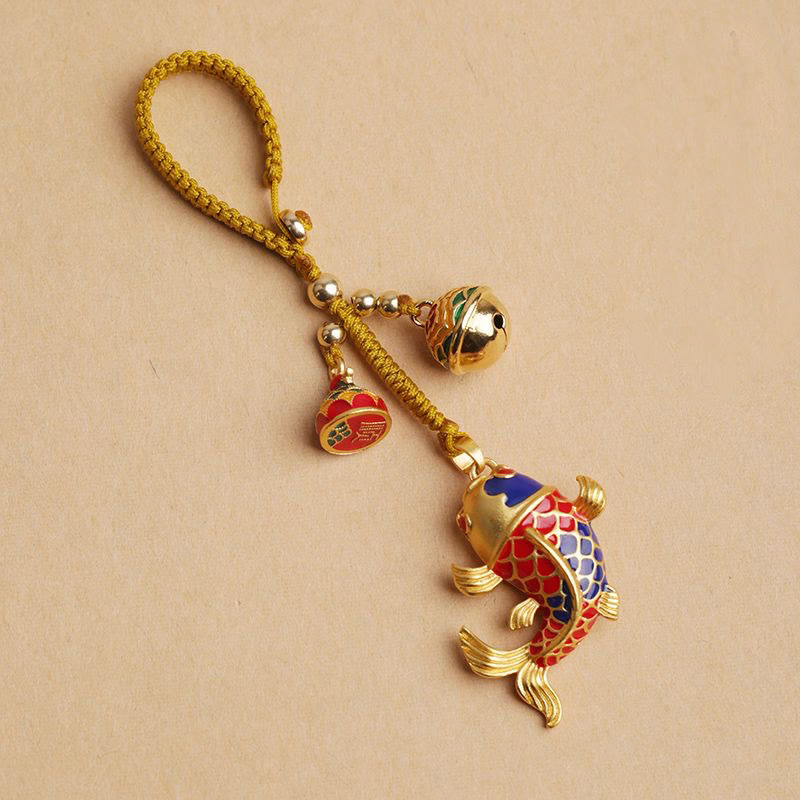 Fortune Jewel Colorful Koi Fish Hollow Bell Wealth Luck Key Chain