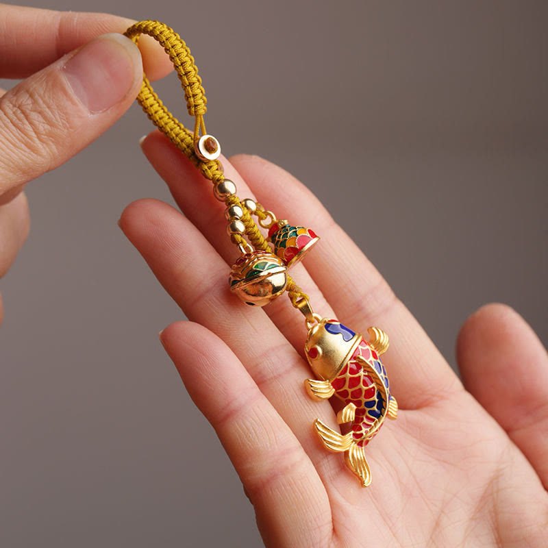 Fortune Jewel Colorful Koi Fish Hollow Bell Wealth Luck Key Chain