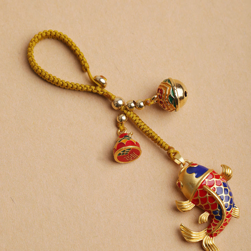 Fortune Jewel Colorful Koi Fish Hollow Bell Wealth Luck Key Chain