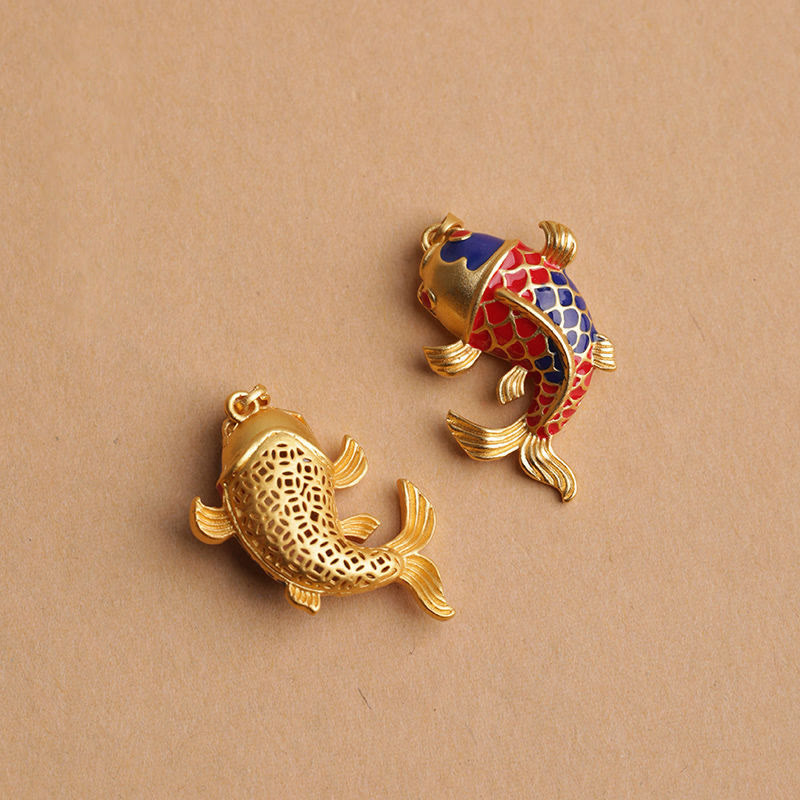 Fortune Jewel Colorful Koi Fish Hollow Bell Wealth Luck Key Chain