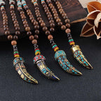 Fortune Jewel Tibet Wenge Wood Om Mani Padme Hum OM Symbol Mantra Horn Pattern Protection Necklace Pendant