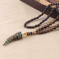 Fortune Jewel Tibet Wenge Wood Om Mani Padme Hum OM Symbol Mantra Horn Pattern Protection Necklace Pendant