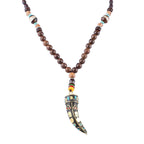 Fortune Jewel Tibet Wenge Wood Om Mani Padme Hum OM Symbol Mantra Horn Pattern Protection Necklace Pendant