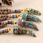 Fortune Jewel Tibet Wenge Wood Om Mani Padme Hum OM Symbol Mantra Horn Pattern Protection Necklace Pendant