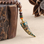 Fortune Jewel Tibet Wenge Wood Om Mani Padme Hum OM Symbol Mantra Horn Pattern Protection Necklace Pendant