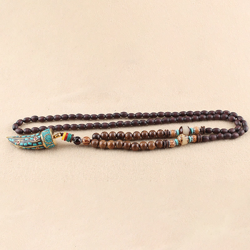 Fortune Jewel Tibet Wenge Wood Om Mani Padme Hum OM Symbol Mantra Horn Pattern Protection Necklace Pendant