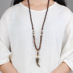Fortune Jewel Tibet Wenge Wood Om Mani Padme Hum OM Symbol Mantra Horn Pattern Protection Necklace Pendant