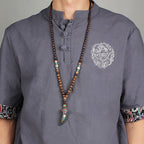 Fortune Jewel Tibet Wenge Wood Om Mani Padme Hum OM Symbol Mantra Horn Pattern Protection Necklace Pendant