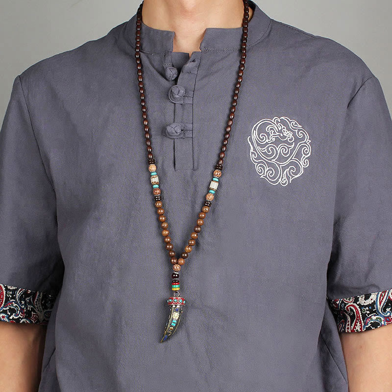 Fortune Jewel Tibet Wenge Wood Om Mani Padme Hum OM Symbol Mantra Horn Pattern Protection Necklace Pendant