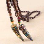 Fortune Jewel Tibet Wenge Wood Om Mani Padme Hum OM Symbol Mantra Horn Pattern Protection Necklace Pendant