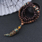 Fortune Jewel Tibet Wenge Wood Om Mani Padme Hum OM Symbol Mantra Horn Pattern Protection Necklace Pendant