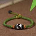Fortune Jewel Handmade Tibetan Dzi Bead Protection Braided Green Rope Bracelet