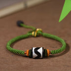 Fortune Jewel Handmade Tibetan Dzi Bead Protection Braided Green Rope Bracelet