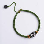 Fortune Jewel Handmade Tibetan Dzi Bead Protection Braided Green Rope Bracelet