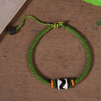 Fortune Jewel Handmade Tibetan Dzi Bead Protection Braided Green Rope Bracelet