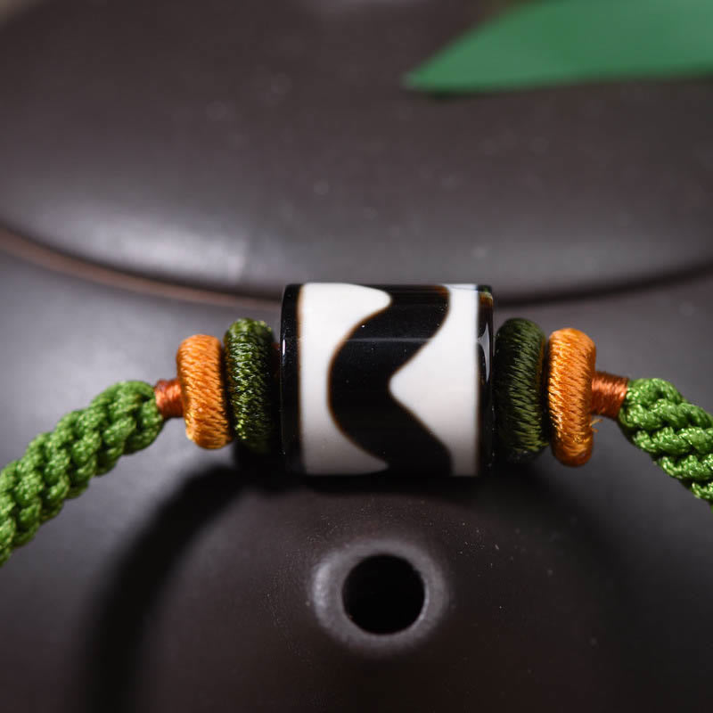 Fortune Jewel Handmade Tibetan Dzi Bead Protection Braided Green Rope Bracelet