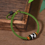 Fortune Jewel Handmade Tibetan Dzi Bead Protection Braided Green Rope Bracelet