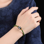 Fortune Jewel Handmade Tibetan Dzi Bead Protection Braided Green Rope Bracelet