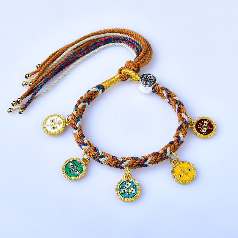 Fortune Jewel Handmade Tibetan Multicolored Rope Five God Of Wealth Luck Bracelet