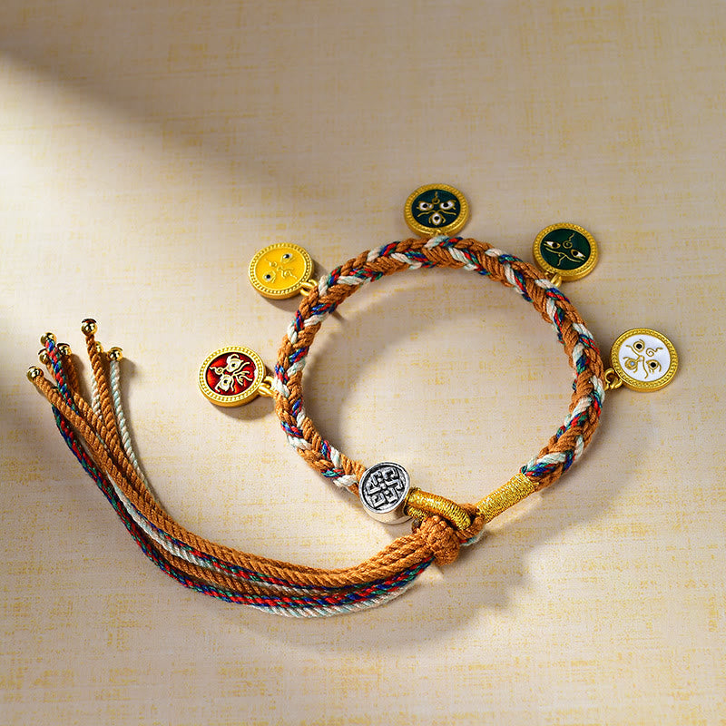 Fortune Jewel Handmade Tibetan Multicolored Rope Five God Of Wealth Luck Bracelet