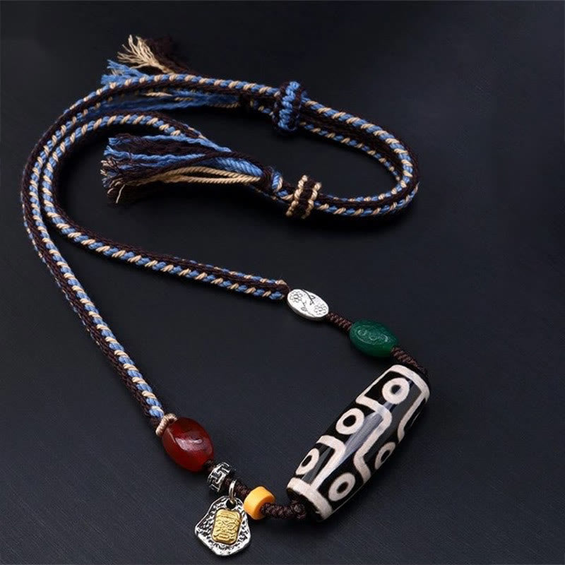 Fortune Jewel Tibetan Nine-eye Dzi Bead Protection Braided Rope Necklace Pendant