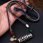 Fortune Jewel Tibetan Nine-eye Dzi Bead Protection Braided Rope Necklace Pendant