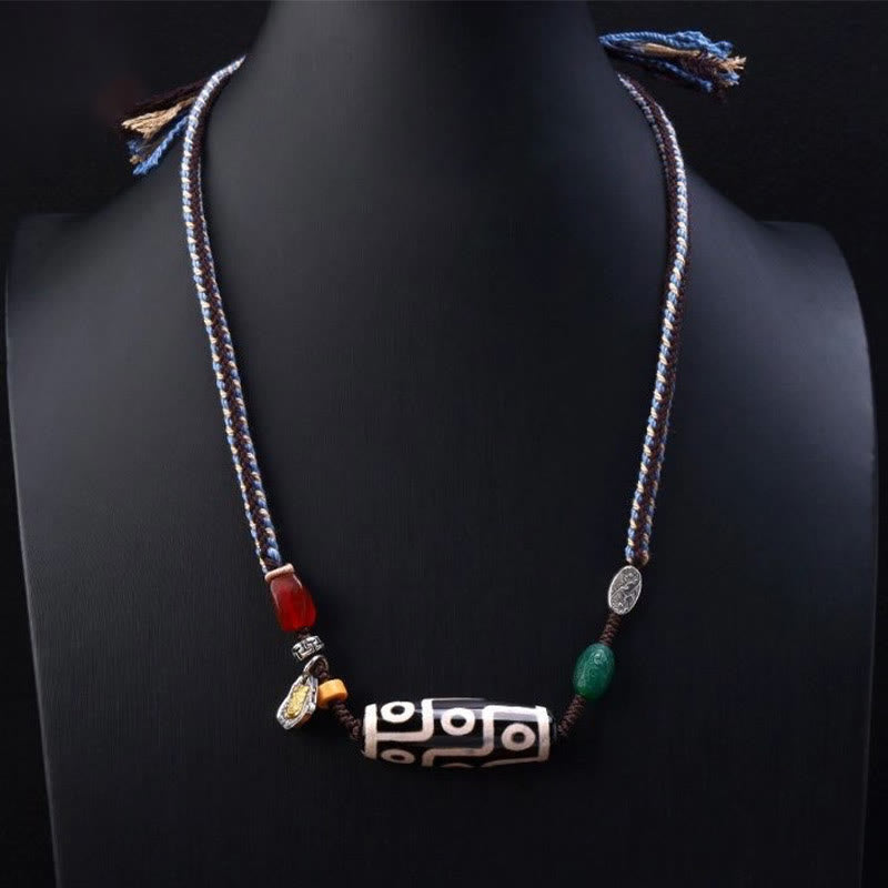 Fortune Jewel Tibetan Nine-eye Dzi Bead Protection Braided Rope Necklace Pendant