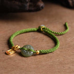 Fortune Jewel Green Jade Peace Buckle Green Rope Bracelet