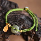 Fortune Jewel Green Jade Peace Buckle Green Rope Bracelet