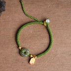 Fortune Jewel Green Jade Peace Buckle Green Rope Bracelet