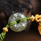 Fortune Jewel Green Jade Peace Buckle Green Rope Bracelet