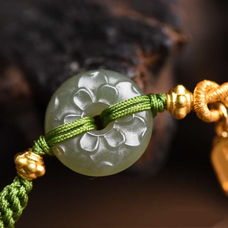 Fortune Jewel Green Jade Peace Buckle Green Rope Bracelet