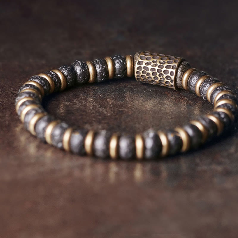 Fortune Jewel Vintage Lava Rock Beads Calm Copper Bracelet