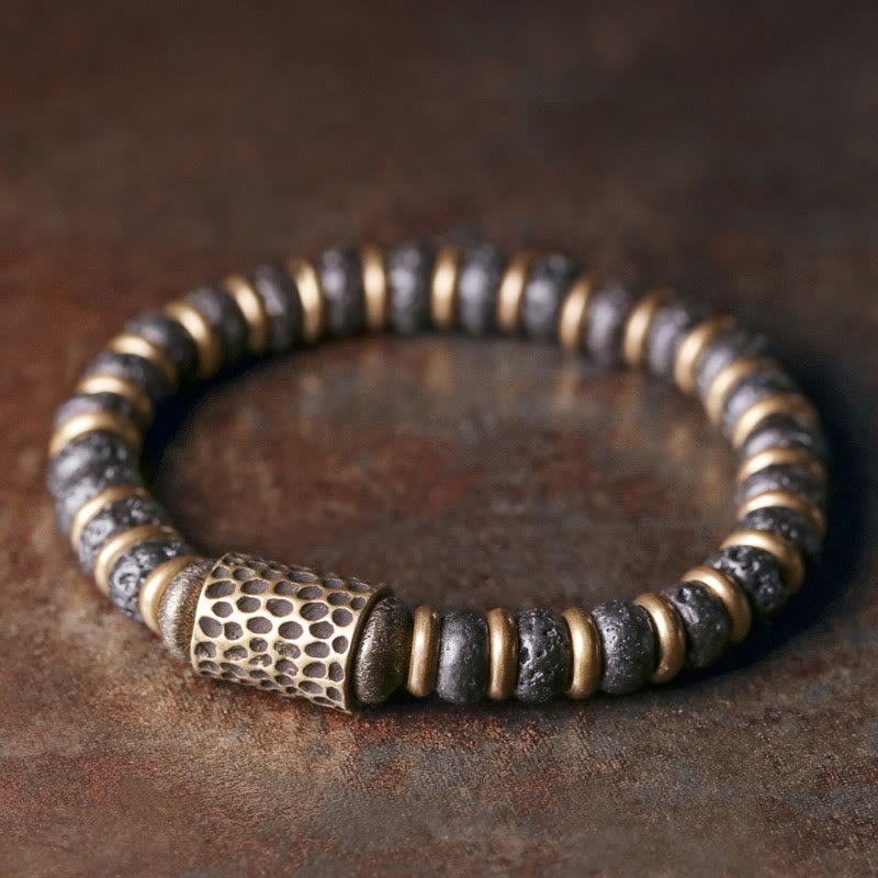 Fortune Jewel Vintage Lava Rock Beads Calm Copper Bracelet