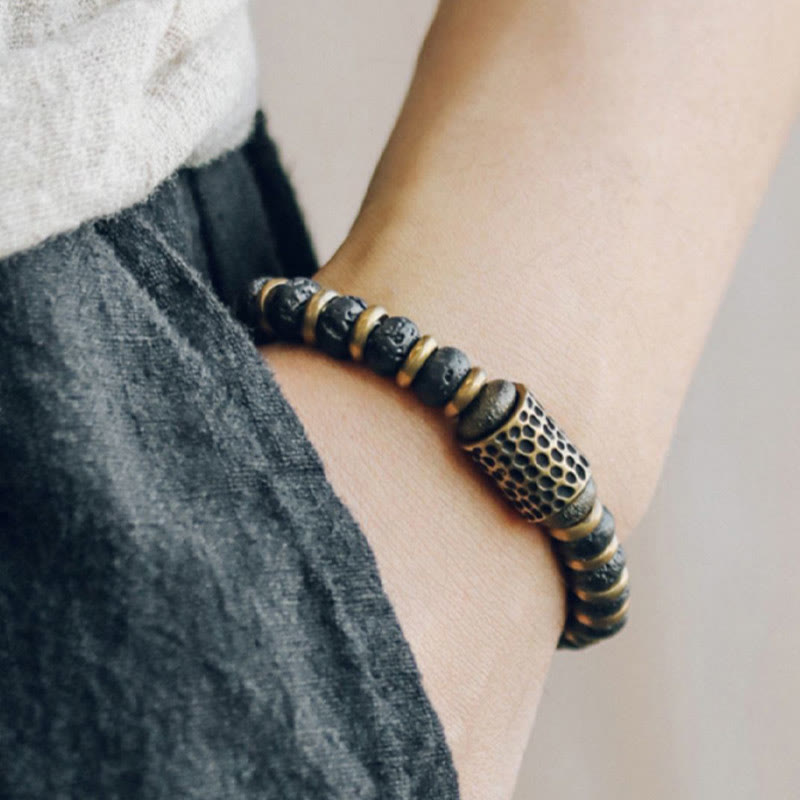 Fortune Jewel Vintage Lava Rock Beads Calm Copper Bracelet