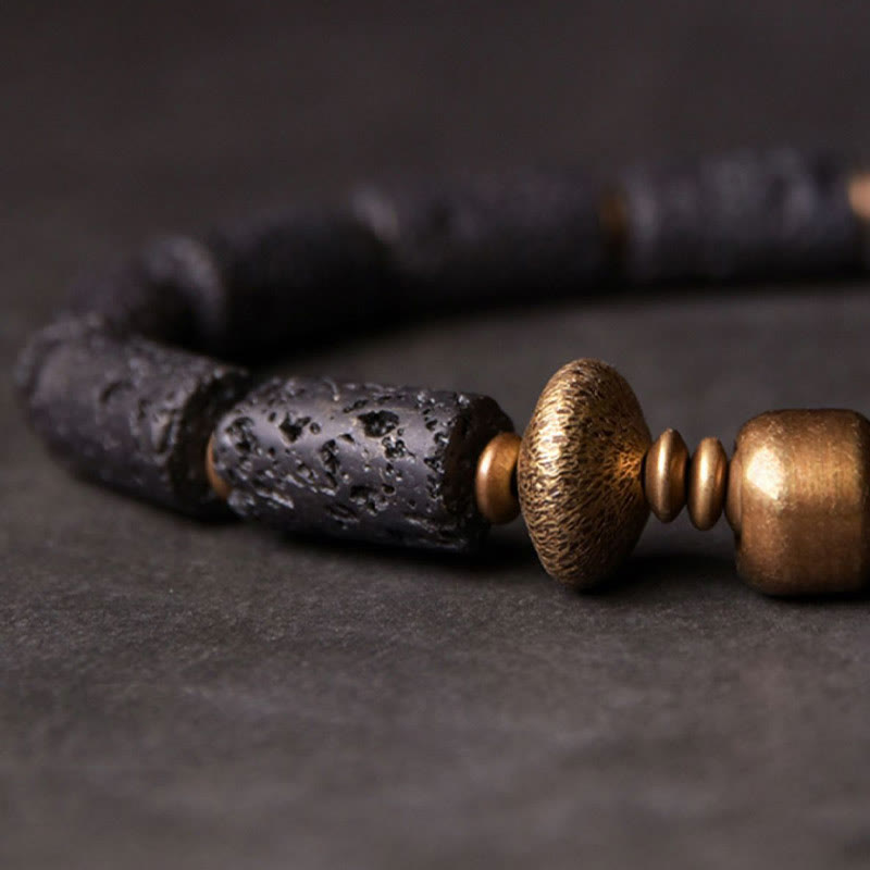 Fortune Jewel Luck Wealth Black Lava Rock Beads Copper Bracelet