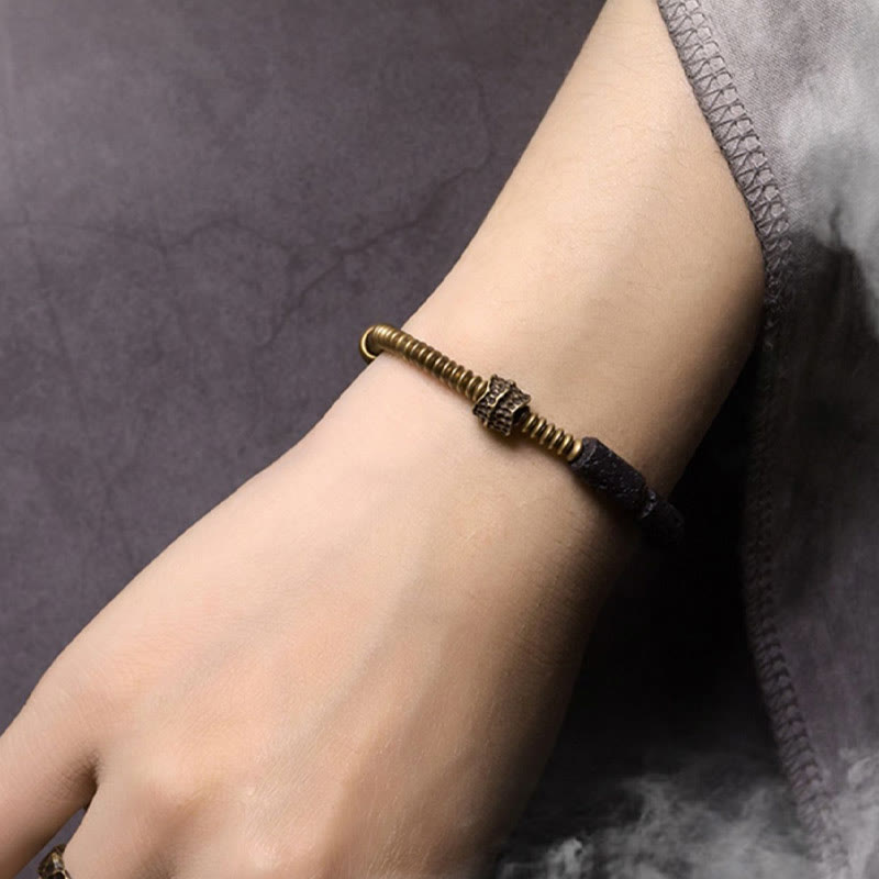 Fortune Jewel Luck Wealth Black Lava Rock Beads Copper Bracelet