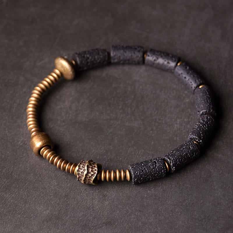Fortune Jewel Luck Wealth Black Lava Rock Beads Copper Bracelet
