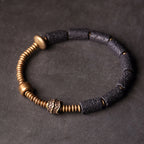 Fortune Jewel Luck Wealth Black Lava Rock Beads Copper Bracelet