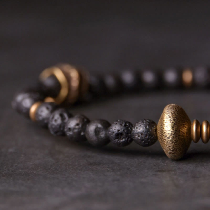 Fortune Jewel Support Healing Lava Rock Beads Copper Bracelet