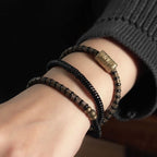 Fortune Jewel Healing Tibetan Ebony Wood Beads Copper Multilayered Bracelet
