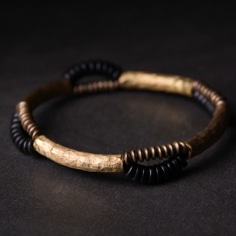 Fortune Jewel Vintage Ebony Wood Copper Luck Wealth Handmade Bracelet