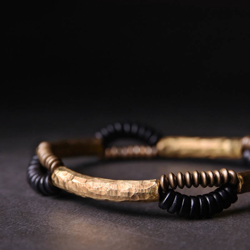 Fortune Jewel Vintage Ebony Wood Copper Luck Wealth Handmade Bracelet
